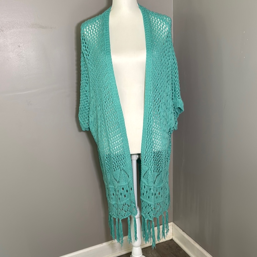 Women's Teal Open-Knit Sweater